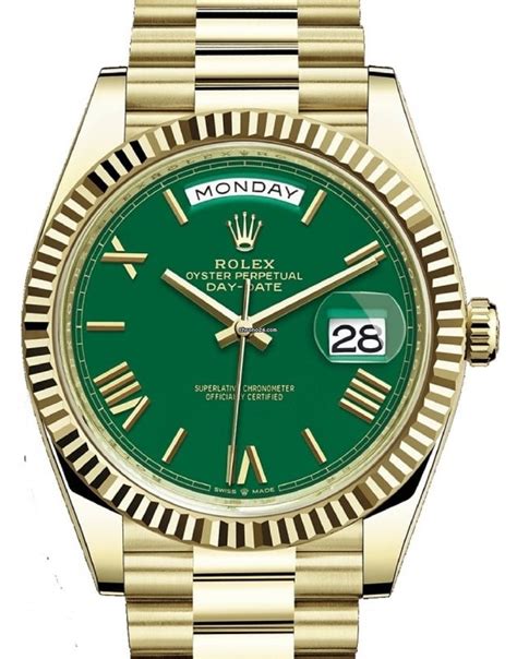 rolex president yellow gold green dial|rolex day date gold green.